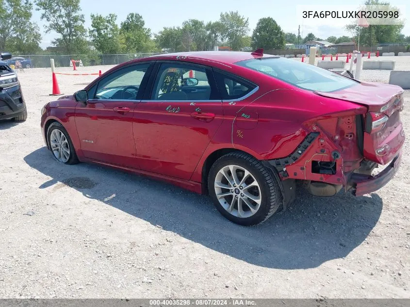 3FA6P0LUXKR205998 2019 Ford Fusion Hybrid Se