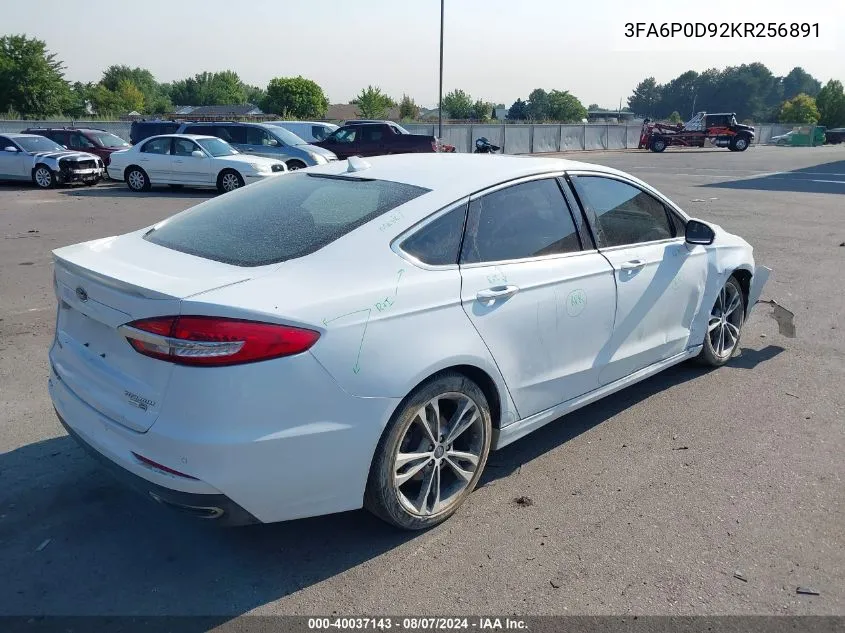 2019 Ford Fusion Titanium VIN: 3FA6P0D92KR256891 Lot: 40037143