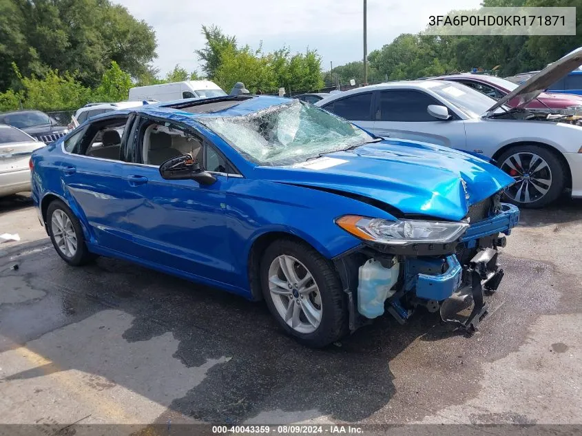 2019 Ford Fusion Se VIN: 3FA6P0HD0KR171871 Lot: 40043359