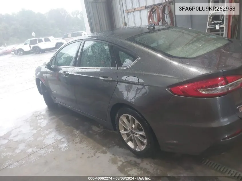 2019 Ford Fusion Hybrid Se VIN: 3FA6P0LU9KR262953 Lot: 40062274