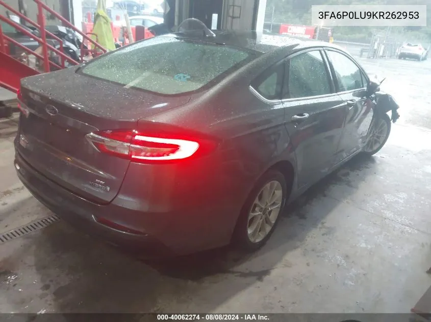 2019 Ford Fusion Hybrid Se VIN: 3FA6P0LU9KR262953 Lot: 40062274