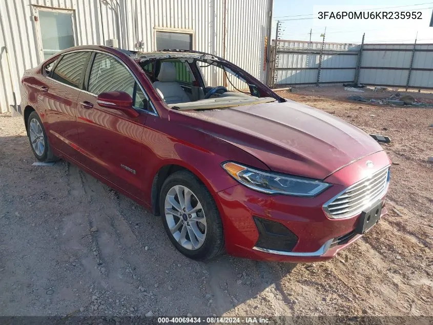 2019 Ford Fusion Hybrid Sel VIN: 3FA6P0MU6KR235952 Lot: 40069434