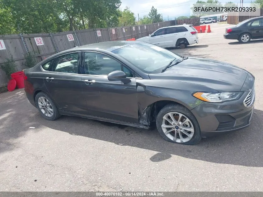 2019 Ford Fusion Se VIN: 3FA6P0H73KR209393 Lot: 40070182