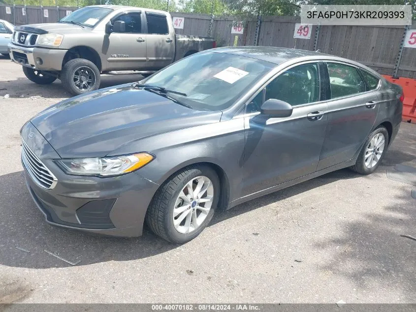 2019 Ford Fusion Se VIN: 3FA6P0H73KR209393 Lot: 40070182