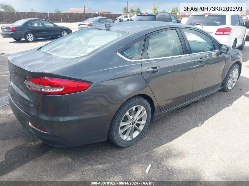 2019 Ford Fusion Se VIN: 3FA6P0H73KR209393 Lot: 40070182