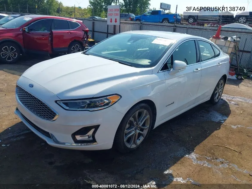 2019 Ford Fusion Hybrid Titanium VIN: 3FA6P0RU5KR138749 Lot: 40081072