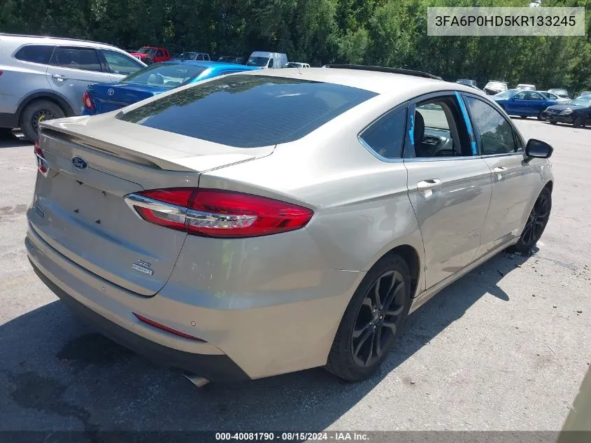 2019 Ford Fusion Se VIN: 3FA6P0HD5KR133245 Lot: 40081790