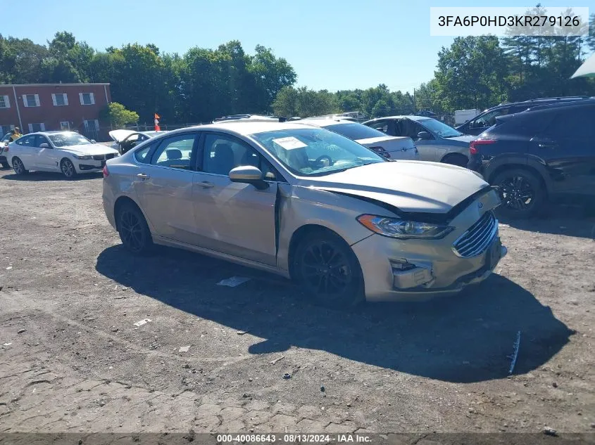 2019 Ford Fusion Se VIN: 3FA6P0HD3KR279126 Lot: 40086643