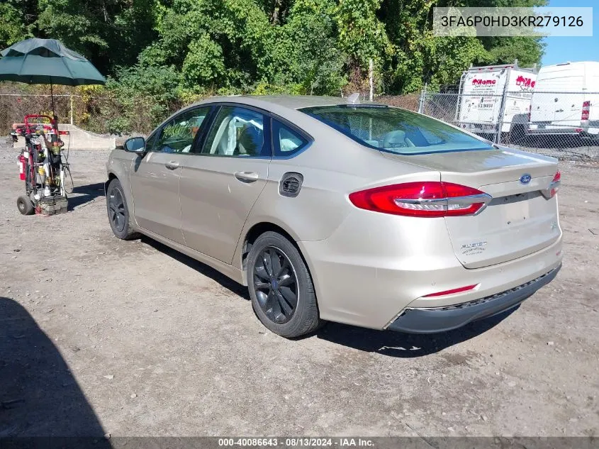 2019 Ford Fusion Se VIN: 3FA6P0HD3KR279126 Lot: 40086643