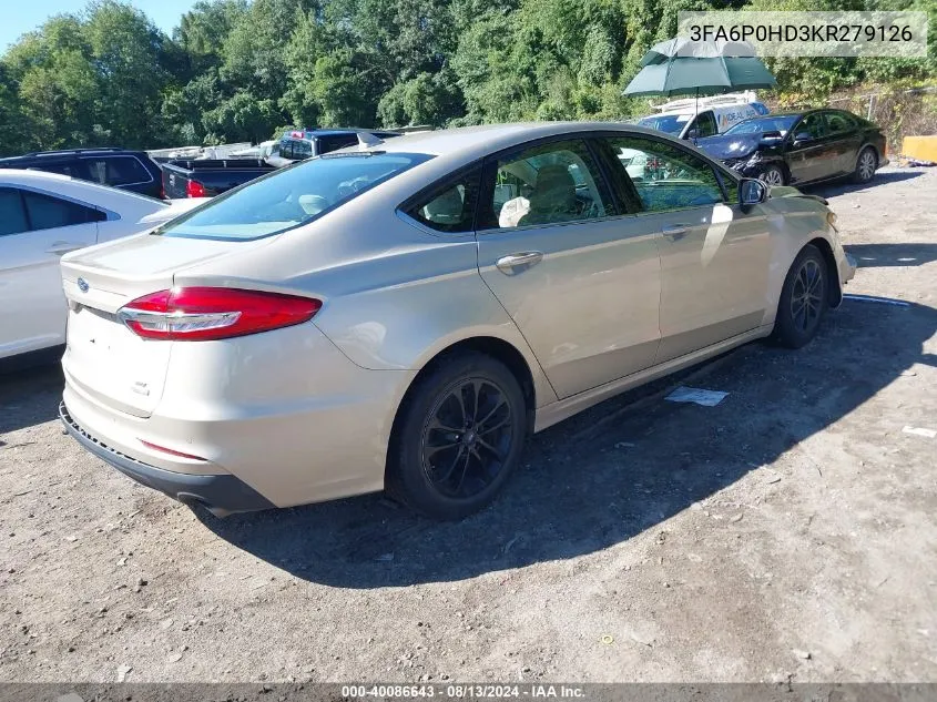 3FA6P0HD3KR279126 2019 Ford Fusion Se