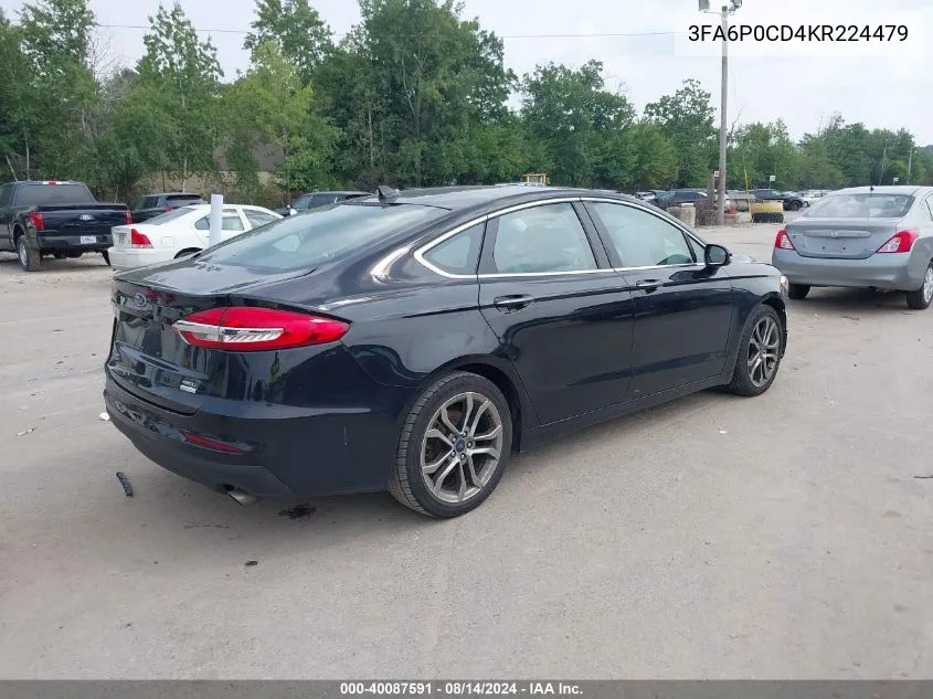 2019 Ford Fusion Sel VIN: 3FA6P0CD4KR224479 Lot: 40087591