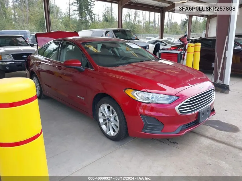 2019 Ford Fusion Hybrid Se VIN: 3FA6P0LU8KR257808 Lot: 40090927