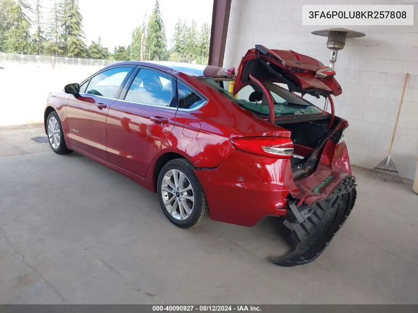 2019 Ford Fusion Hybrid Se VIN: 3FA6P0LU8KR257808 Lot: 40090927