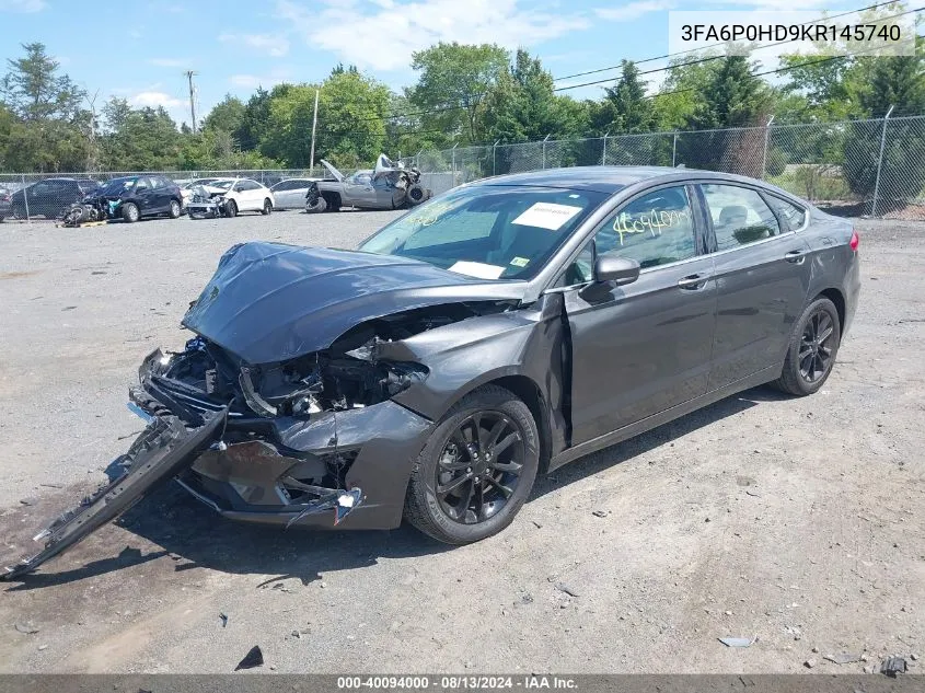 2019 Ford Fusion Se VIN: 3FA6P0HD9KR145740 Lot: 40094000