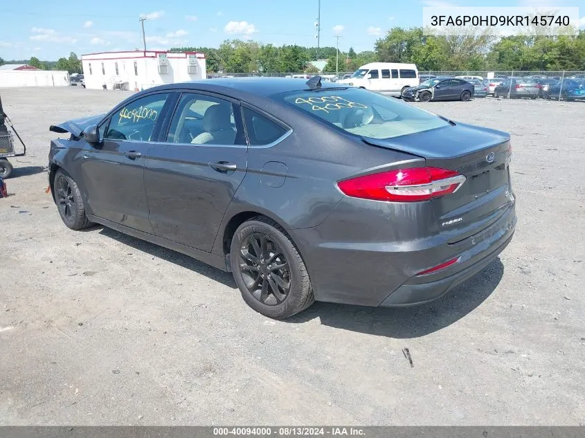 2019 Ford Fusion Se VIN: 3FA6P0HD9KR145740 Lot: 40094000