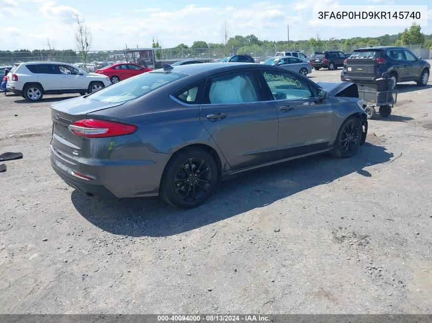 2019 Ford Fusion Se VIN: 3FA6P0HD9KR145740 Lot: 40094000