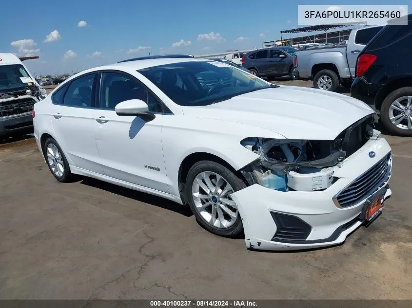 2019 Ford Fusion Hybrid Se VIN: 3FA6P0LU1KR265460 Lot: 40100237