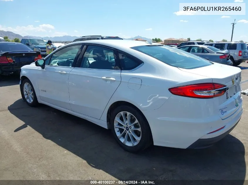 2019 Ford Fusion Hybrid Se VIN: 3FA6P0LU1KR265460 Lot: 40100237