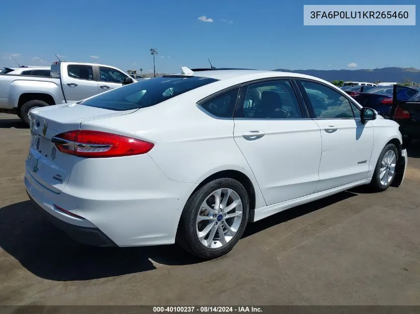 2019 Ford Fusion Hybrid Se VIN: 3FA6P0LU1KR265460 Lot: 40100237