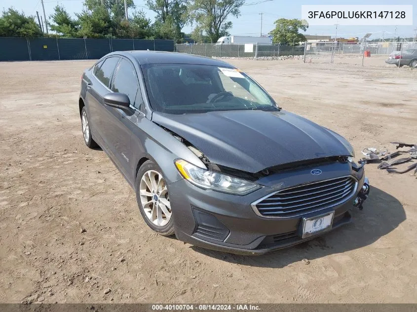 2019 Ford Fusion Hybrid Se VIN: 3FA6P0LU6KR147128 Lot: 40100704