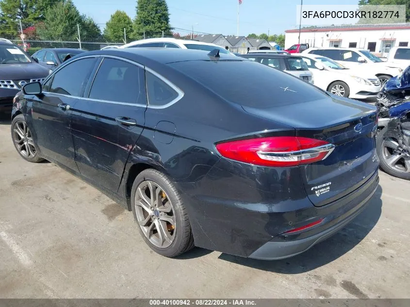 2019 Ford Fusion Sel VIN: 3FA6P0CD3KR182774 Lot: 40100942