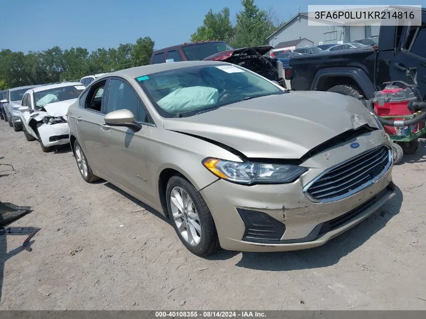 2019 Ford Fusion Hybrid Se VIN: 3FA6P0LU1KR214816 Lot: 40108355