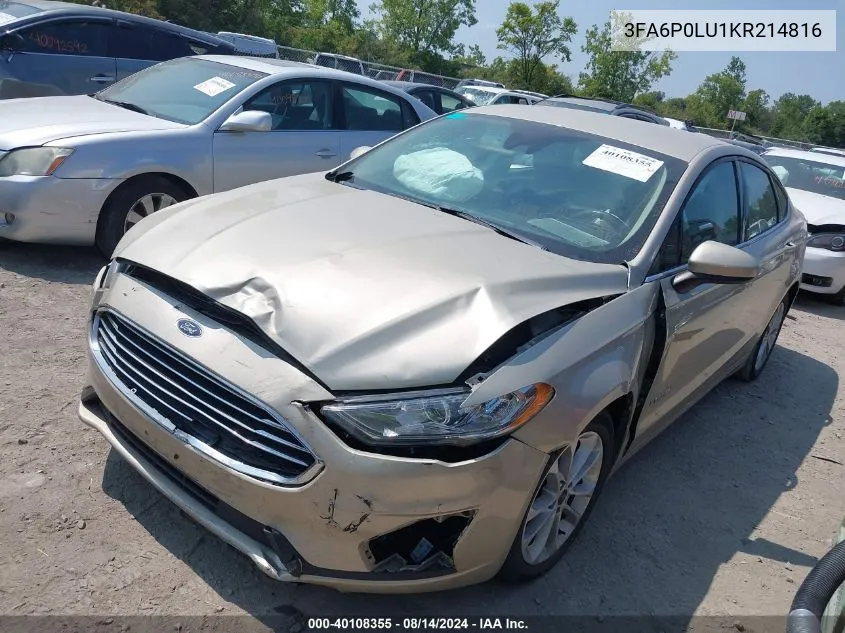 2019 Ford Fusion Hybrid Se VIN: 3FA6P0LU1KR214816 Lot: 40108355