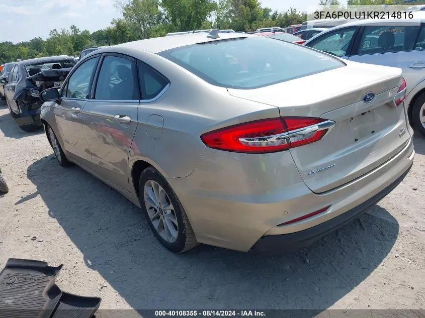 2019 Ford Fusion Hybrid Se VIN: 3FA6P0LU1KR214816 Lot: 40108355