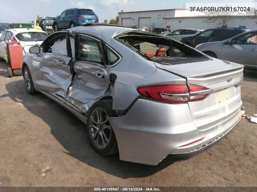 2019 Ford Fusion Hybrid Titanium VIN: 3FA6P0RU7KR167024 Lot: 40108947