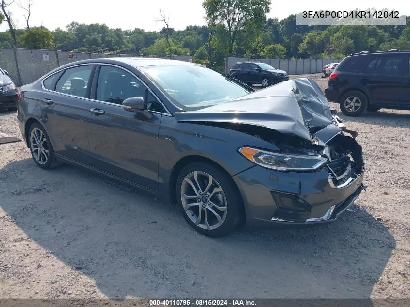 2019 Ford Fusion Sel VIN: 3FA6P0CD4KR142042 Lot: 40110795