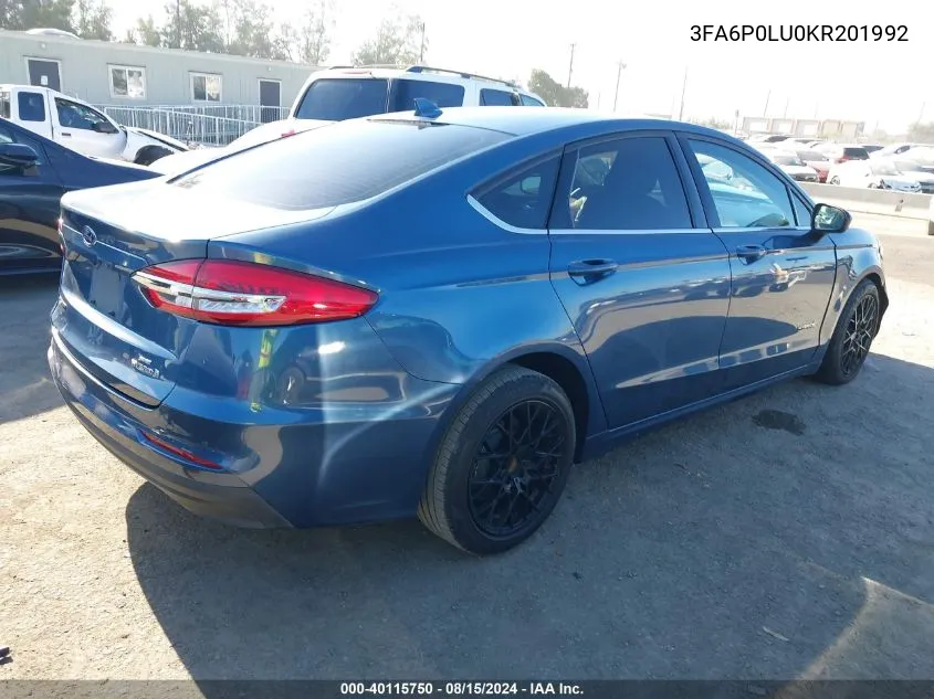 2019 Ford Fusion Hybrid Se VIN: 3FA6P0LU0KR201992 Lot: 40115750