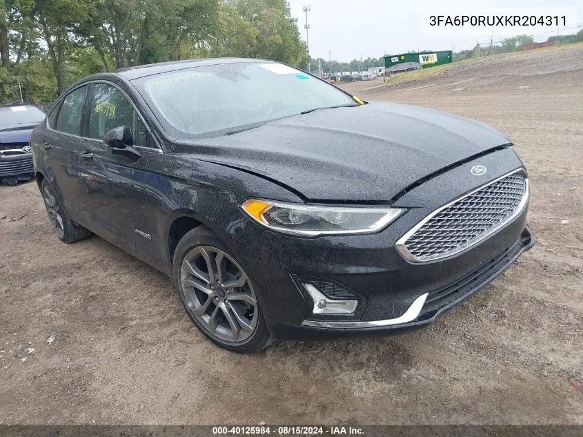 2019 Ford Fusion Hybrid Titanium VIN: 3FA6P0RUXKR204311 Lot: 40125984