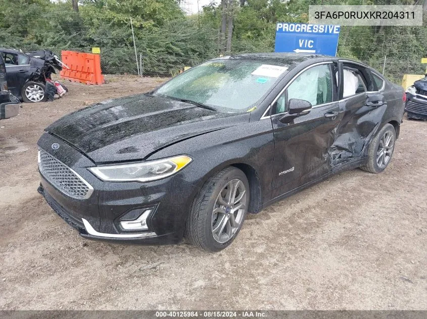 2019 Ford Fusion Hybrid Titanium VIN: 3FA6P0RUXKR204311 Lot: 40125984