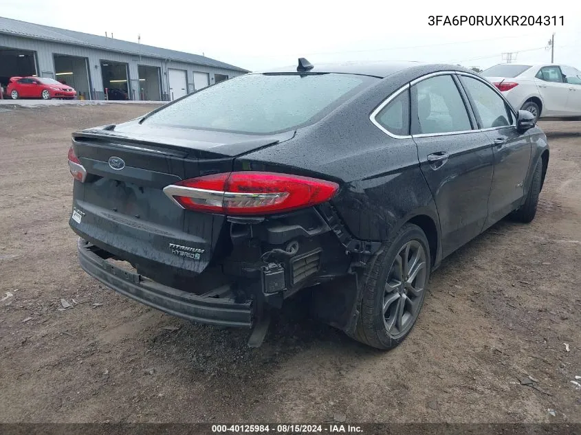 2019 Ford Fusion Hybrid Titanium VIN: 3FA6P0RUXKR204311 Lot: 40125984