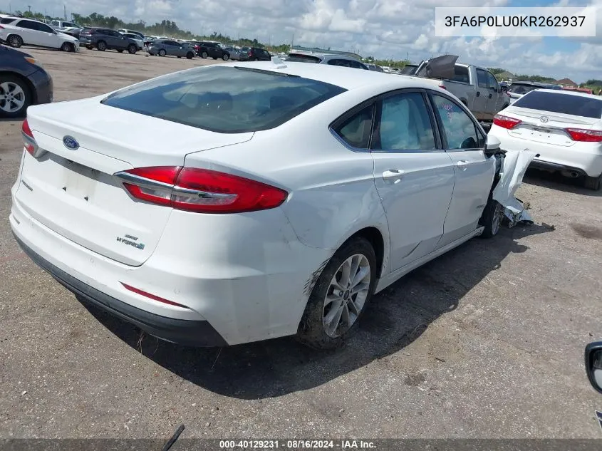 3FA6P0LU0KR262937 2019 Ford Fusion Hybrid Se