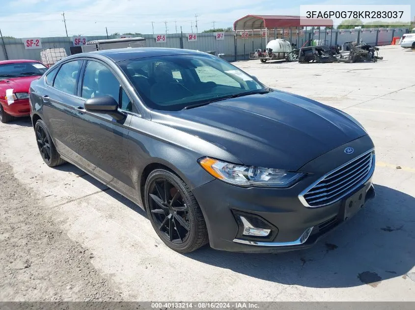 2019 Ford Fusion S VIN: 3FA6P0G78KR283037 Lot: 40133214