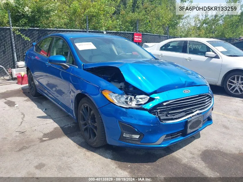 2019 Ford Fusion Se VIN: 3FA6P0HD5KR133259 Lot: 40135929