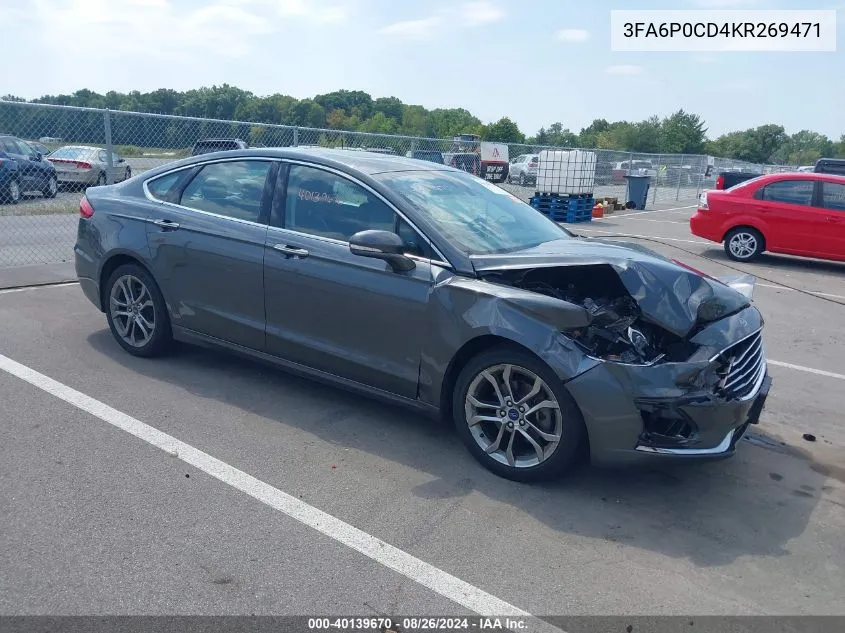 2019 Ford Fusion Sel VIN: 3FA6P0CD4KR269471 Lot: 40139670