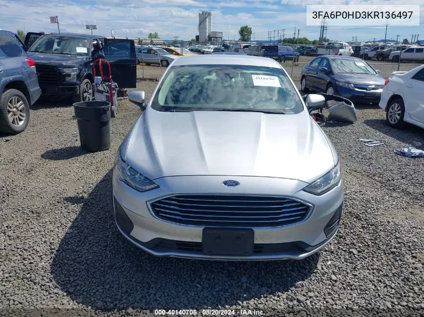 3FA6P0HD3KR136497 2019 Ford Fusion Se