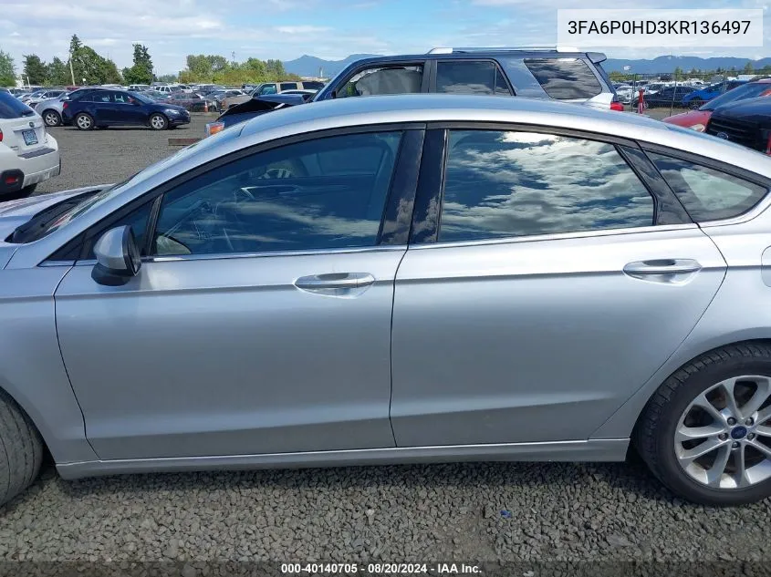 3FA6P0HD3KR136497 2019 Ford Fusion Se