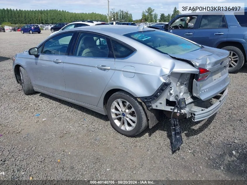 3FA6P0HD3KR136497 2019 Ford Fusion Se