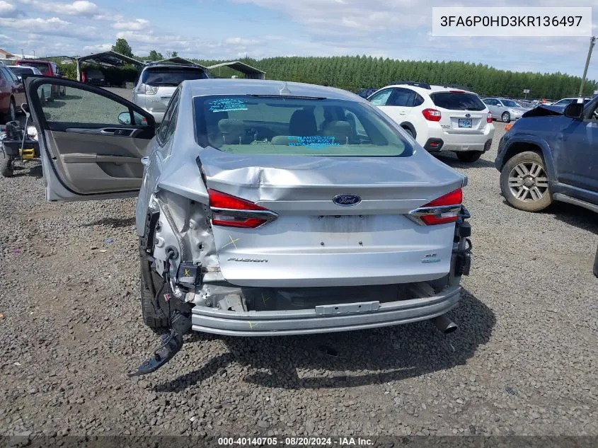 2019 Ford Fusion Se VIN: 3FA6P0HD3KR136497 Lot: 40140705