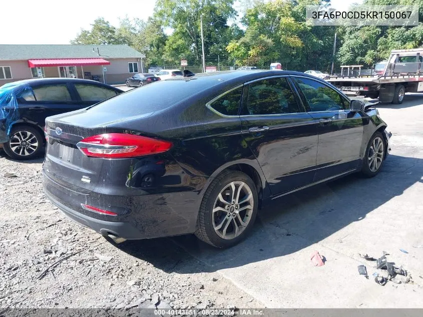 2019 Ford Fusion Sel VIN: 3FA6P0CD5KR150067 Lot: 40143651