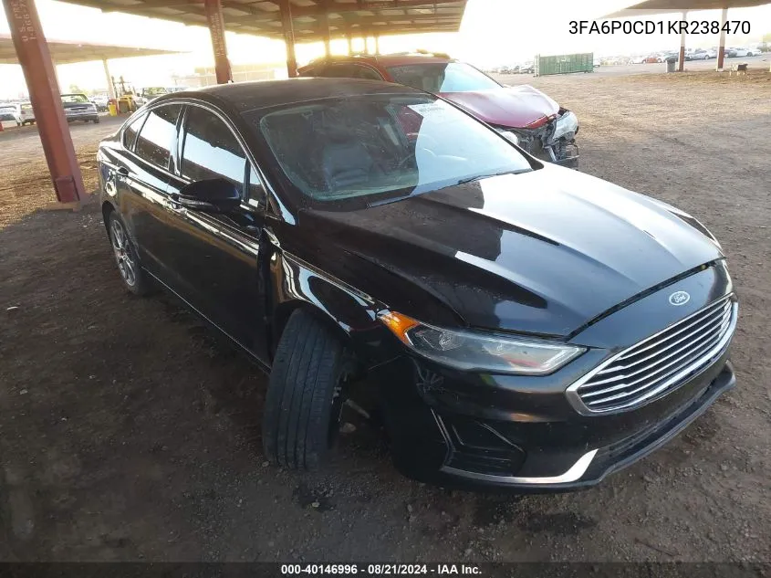 2019 Ford Fusion Sel VIN: 3FA6P0CD1KR238470 Lot: 40146996