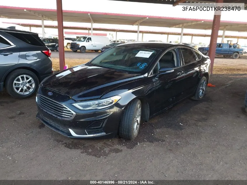 2019 Ford Fusion Sel VIN: 3FA6P0CD1KR238470 Lot: 40146996