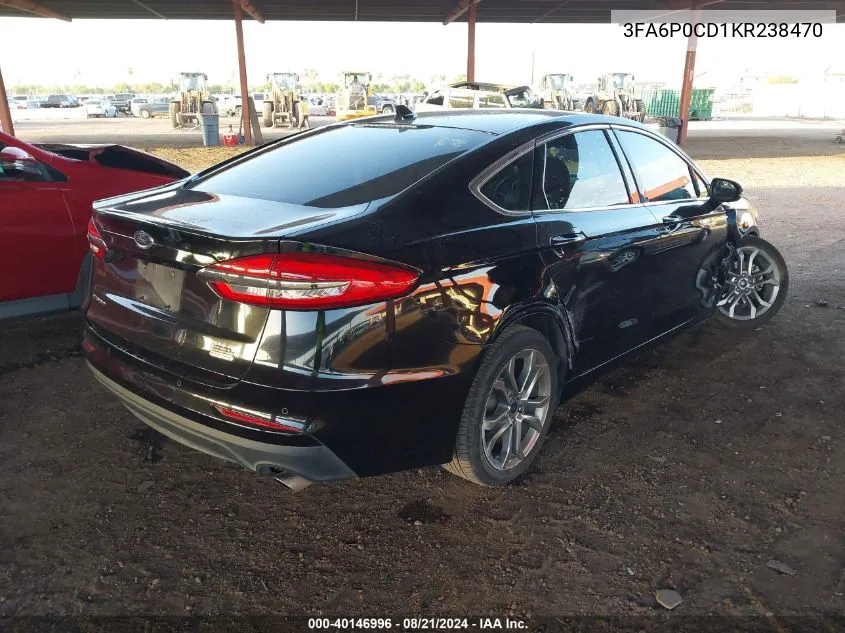 2019 Ford Fusion Sel VIN: 3FA6P0CD1KR238470 Lot: 40146996