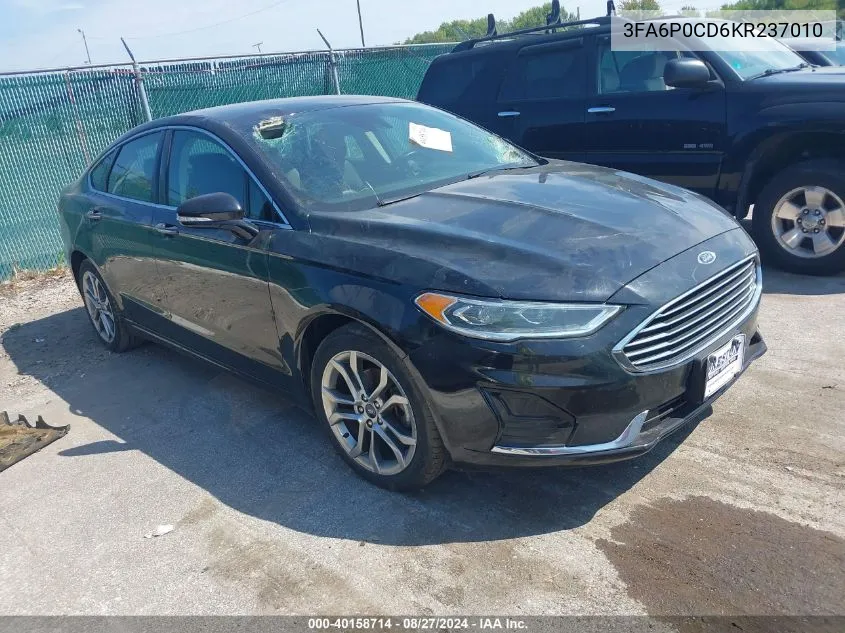 2019 Ford Fusion Sel VIN: 3FA6P0CD6KR237010 Lot: 40158714