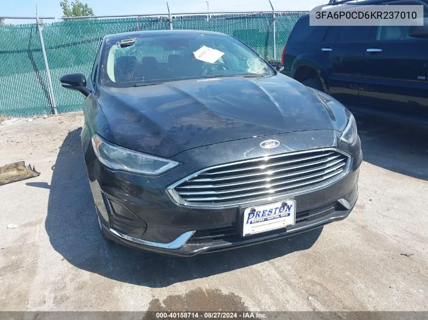 2019 Ford Fusion Sel VIN: 3FA6P0CD6KR237010 Lot: 40158714