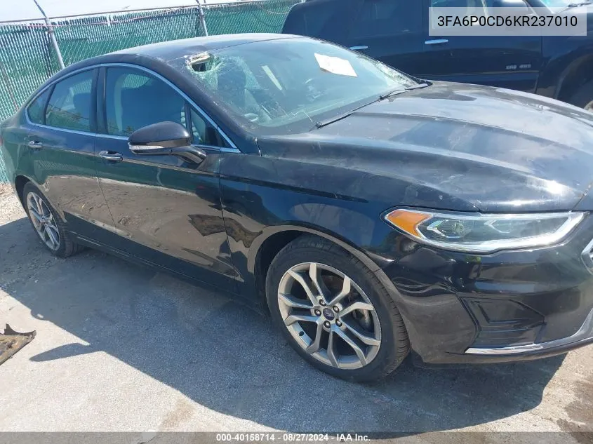 2019 Ford Fusion Sel VIN: 3FA6P0CD6KR237010 Lot: 40158714