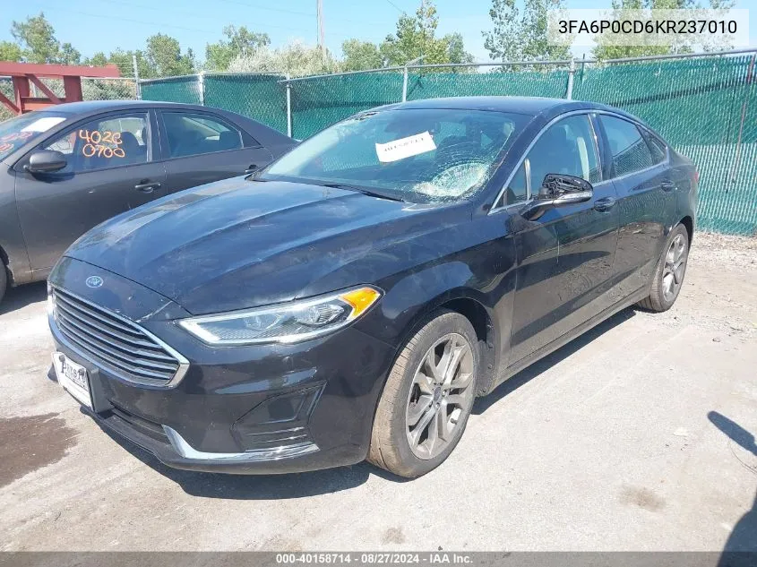 2019 Ford Fusion Sel VIN: 3FA6P0CD6KR237010 Lot: 40158714